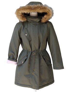 J. Crew Winter Hooded Parka in Olive Sherpa and Pink Quilted Lining Small